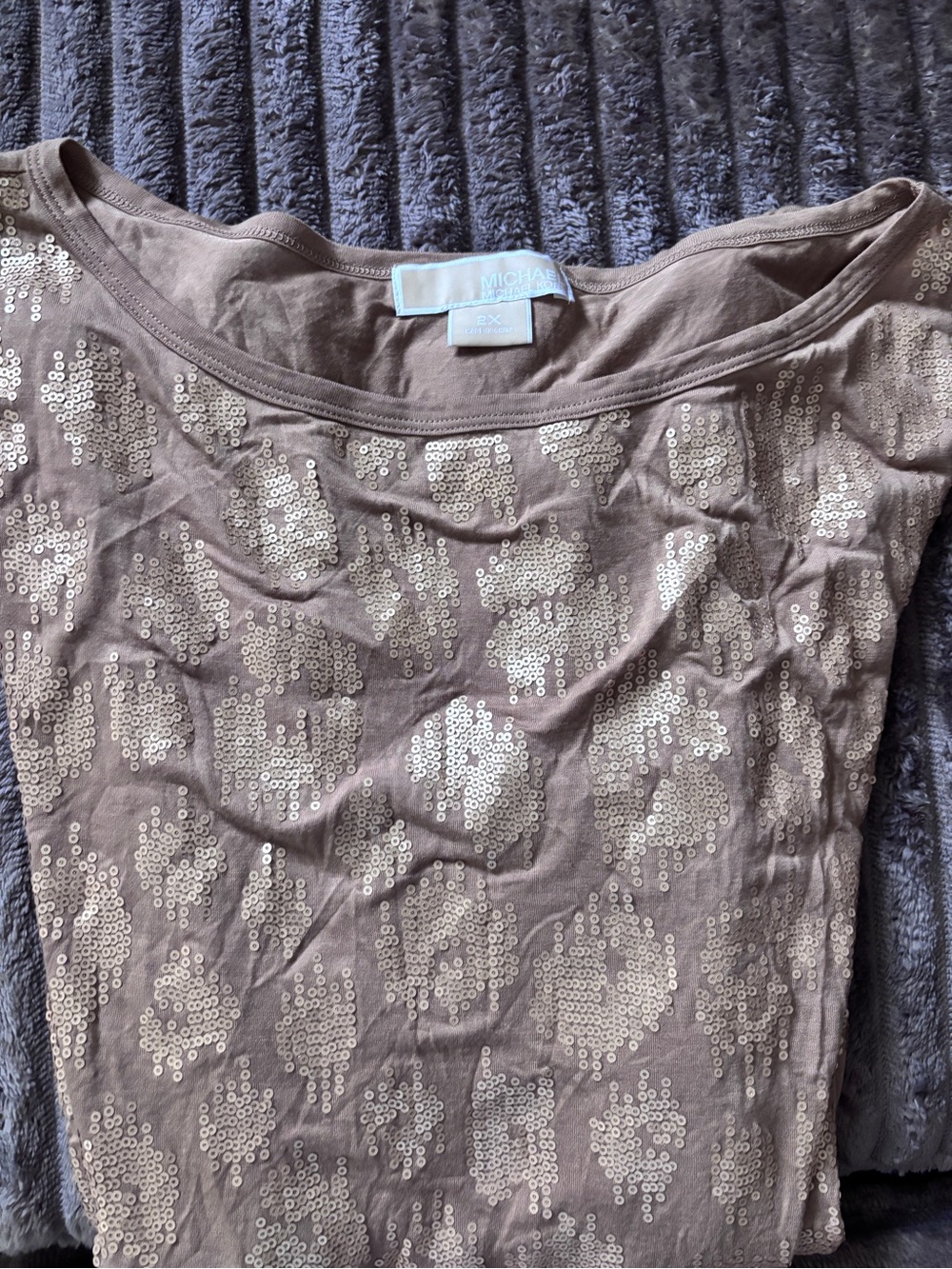 Michael Kors Taupe Sequin Dot Scoop Neck Top
